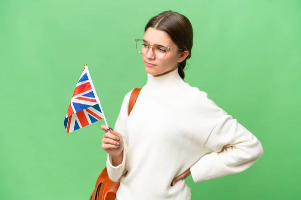 Подросток Студентка Кавказской Девушки Флагом Великобритании Изолированном Фоне Страдает Боли — стоковое фото