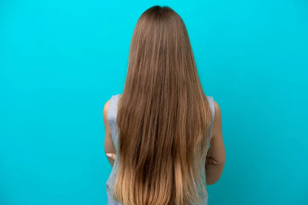 Junge Litauerin Isoliert Auf Blauem Hintergrund Rückenlage — Stockfoto