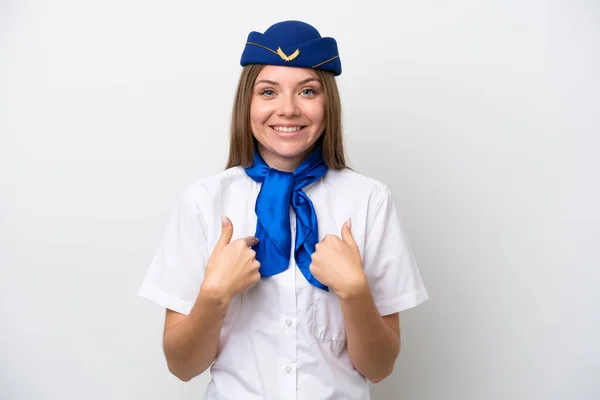 Airplane Lithuanian Woman Stewardess Isolated White Background Surprise Facial Expression — Zdjęcie stockowe
