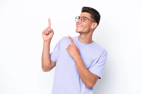 Young Caucasian Man Isolated White Background Pointing Index Finger Great — Stock fotografie