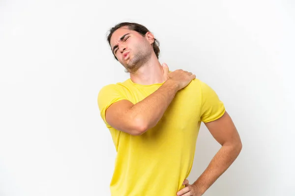 Caucasian Handsome Man Isolated White Background Suffering Pain Shoulder Having — Stock Photo, Image