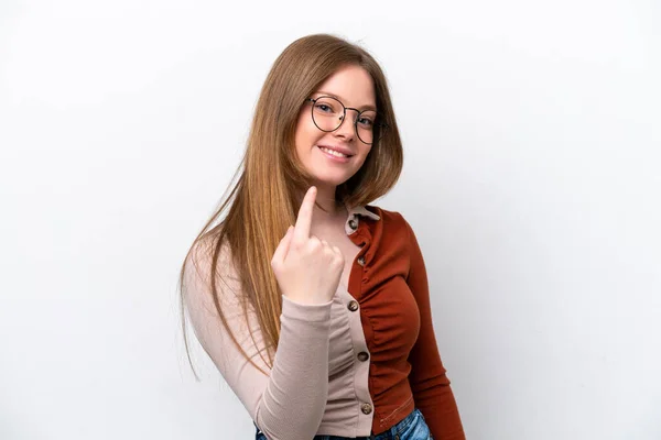 Jonge Kaukasische Vrouw Geïsoleerd Witte Achtergrond Komende Gebaar — Stockfoto