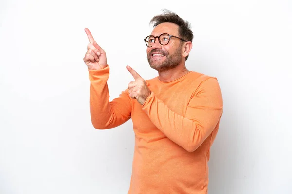 Middle Age Caucasian Man Isolated White Background Pointing Index Finger — Stockfoto