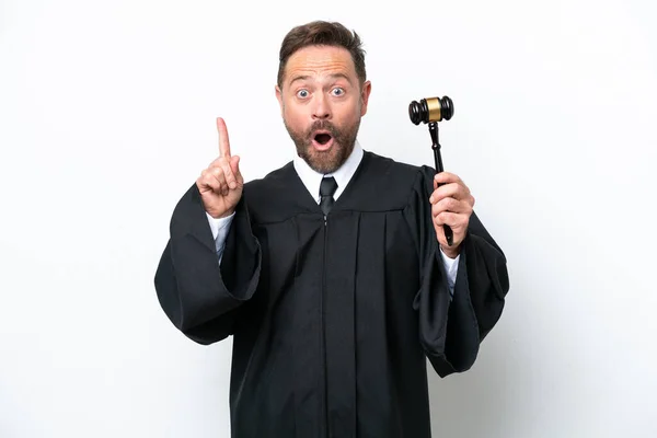 Middle Age Judge Man Isolated White Background Intending Realizes Solution — Stock Photo, Image