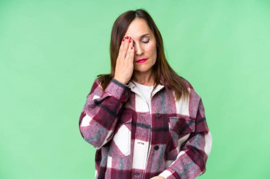 Orta yaşlı kadın izole edilmiş krom anahtar geçmişi ve baş ağrısı var.