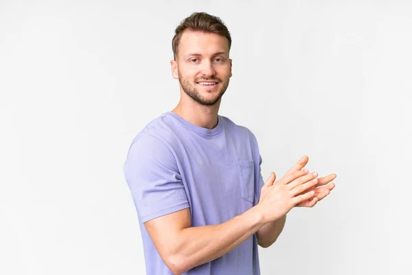 Young Handsome Caucasian Man Isolated White Background Applauding — 스톡 사진