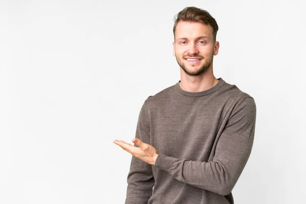 Young Handsome Caucasian Man Isolated White Background Presenting Idea While — 스톡 사진