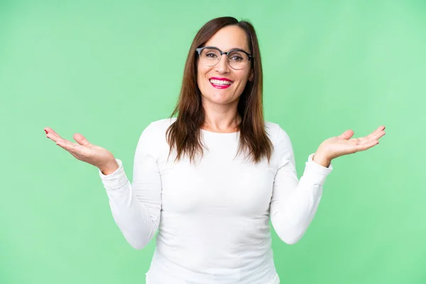 Middle Age Woman Isolated Chroma Key Background Shocked Facial Expression — Stock Fotó