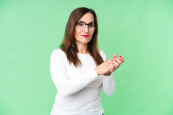 Middle Age Woman Isolated Chroma Key Background Applauding — Stockfoto