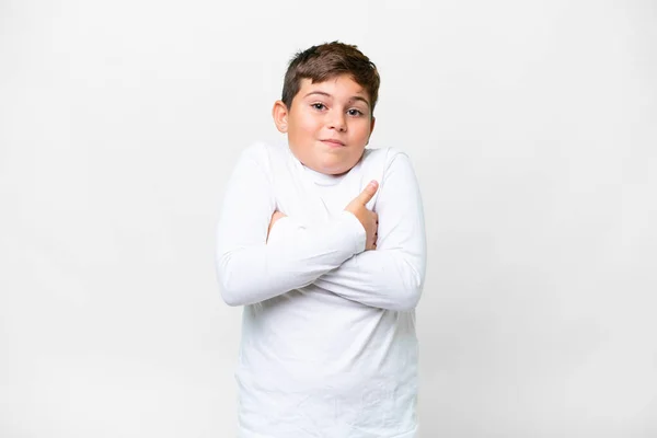 Petit Enfant Caucasien Sur Fond Blanc Isolé Faisant Des Doutes — Photo