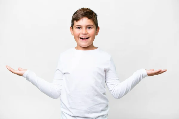 Little Caucasian Kid Isolated White Background Shocked Facial Expression — Stock Photo, Image
