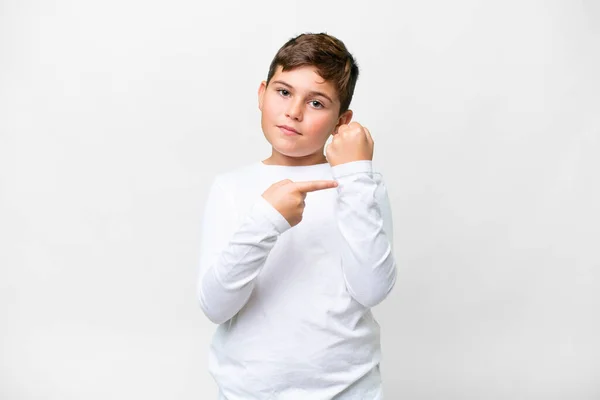 Petit Enfant Caucasien Sur Fond Blanc Isolé Faisant Geste Être — Photo