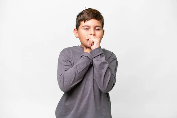Little Caucasian Kid Isolated White Background Coughing Lot — Stock Photo, Image