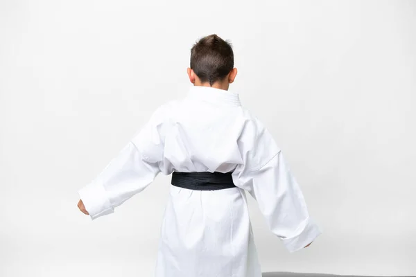 Pequeño Niño Caucásico Sobre Fondo Blanco Aislado Haciendo Karate Posición —  Fotos de Stock