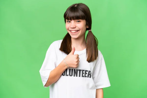 Pequeña Chica Voluntaria Sobre Fondo Aislado Dando Gesto Pulgares Hacia — Foto de Stock