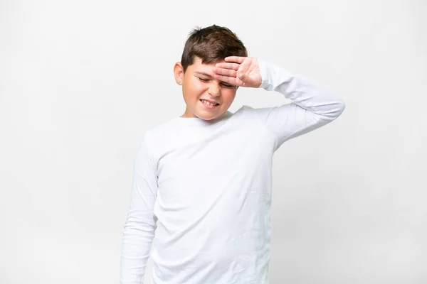 Petit Enfant Caucasien Sur Fond Blanc Isolé Avec Expression Fatiguée — Photo