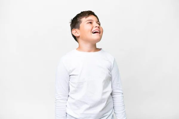 Petit Enfant Caucasien Sur Fond Blanc Isolé Riant — Photo