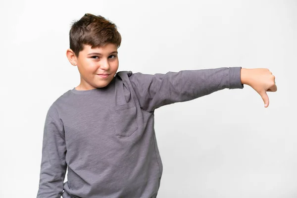 Little Caucasian Kid Isolated White Background Showing Thumb Negative Expression — Stock Photo, Image