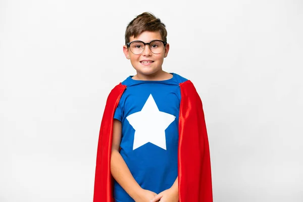 Super Hero Niño Caucásico Sobre Fondo Blanco Aislado Con Gafas — Foto de Stock