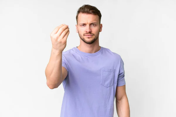 Young Handsome Caucasian Man Isolated White Background Making Italian Gesture — 스톡 사진