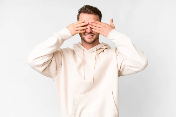 Young Handsome Caucasian Man Isolated White Background Covering Eyes Hands — 스톡 사진