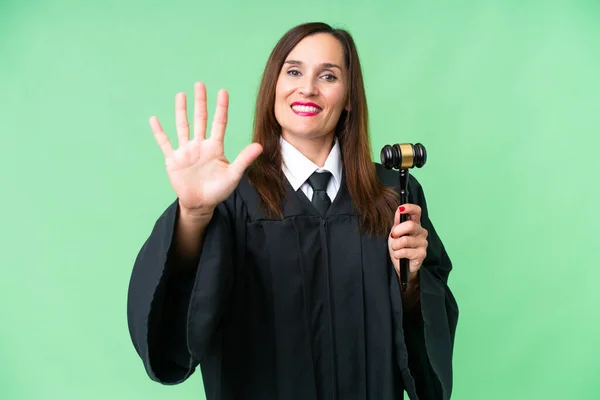 Judge Caucasian Woman Isolated Background Counting Five Fingers — Foto de Stock