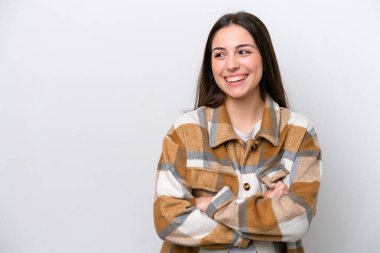 Young girl isolated on white background happy and smiling