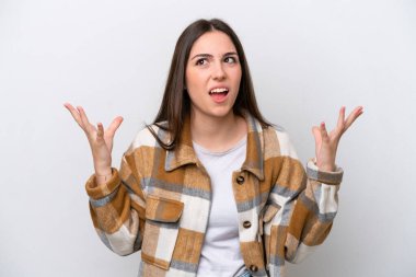 Young girl isolated on white background stressed overwhelmed