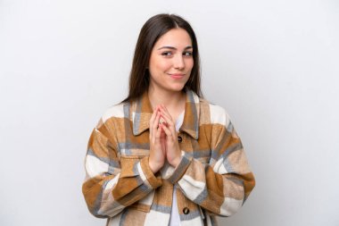 Young girl isolated on white background scheming something