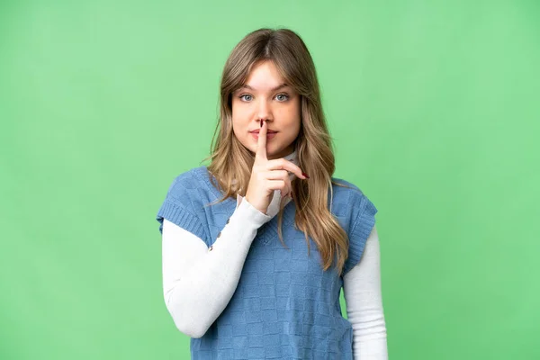 Young Girl Isolated Chroma Key Background Showing Sign Silence Gesture — Stock Photo, Image