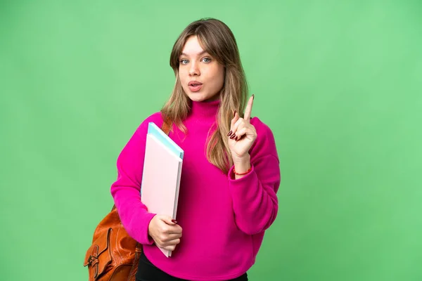 Young Student Girl Isolated Chroma Key Background Intending Realizes Solution — Stock Photo, Image