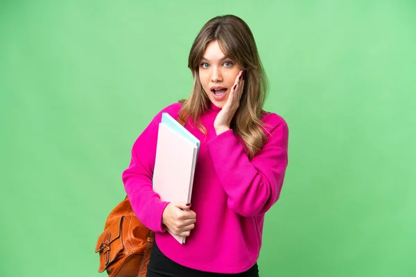 Young Student Girl Isolated Chroma Key Background Surprise Shocked Facial — Stock Photo, Image