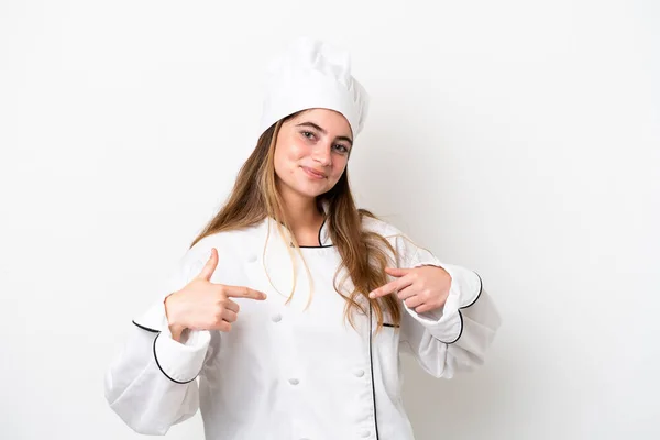 Young Caucasian Chef Woman Isolated White Background Proud Self Satisfied — Stock fotografie