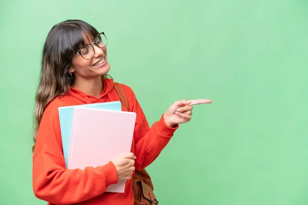 Young Student Caucasian Woman Isolated Background Pointing Finger Side Presenting — Foto Stock
