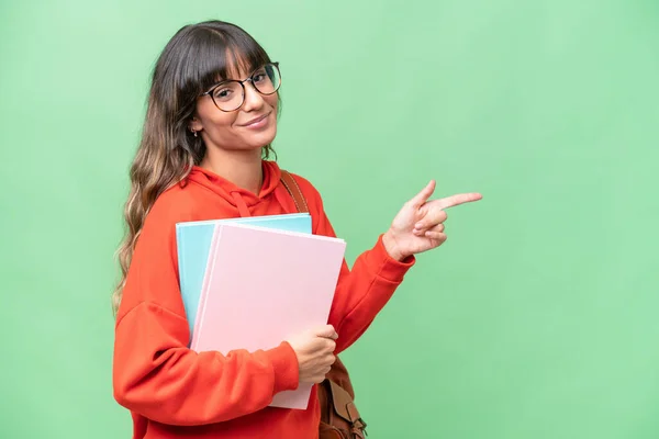 Young Student Caucasian Woman Isolated Background Pointing Finger Side — Foto Stock