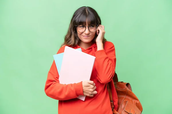 Young Student Caucasian Woman Isolated Background Frustrated Covering Ears — Foto Stock