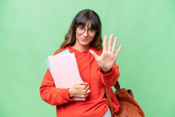 Young Student Caucasian Woman Isolated Background Counting Five Fingers — Foto Stock