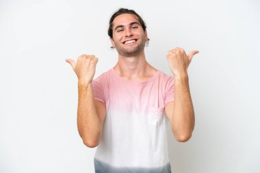 Caucasian handsome man isolated on white background with thumbs up gesture and smiling