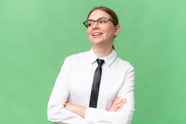 Young business caucasian woman over isolated background happy and smiling