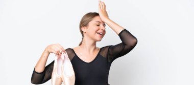 Young beautiful blonde woman practicing ballet isolated on white background has realized something and intending the solution