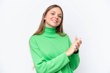 Young beautiful blonde woman isolated on white background applauding