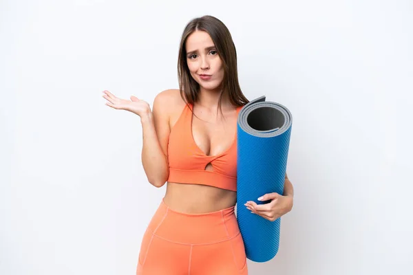 Young Beautiful Sport Woman Going Yoga Classes While Holding Mat —  Fotos de Stock