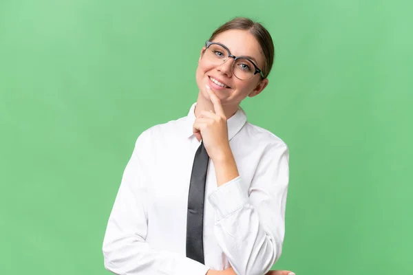 Young Business Caucasian Woman Isolated Background Smiling — Stockfoto