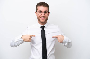 Young business caucasian man isolated on white background with surprise facial expression