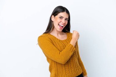 Young Italian woman isolated on white background celebrating a victory