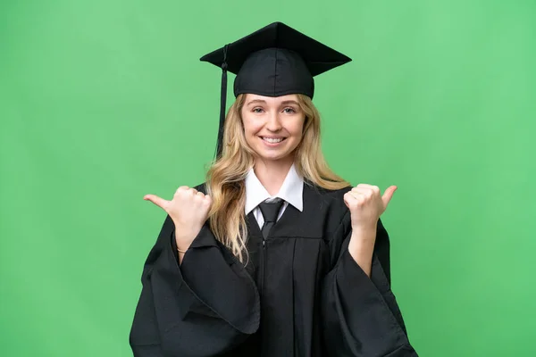 Young university English graduate woman over isolated background with thumbs up gesture and smiling