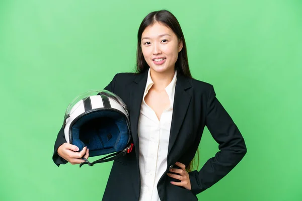 Young Asian Woman Motorcycle Helmet Isolated Chroma Key Background Posing — ストック写真