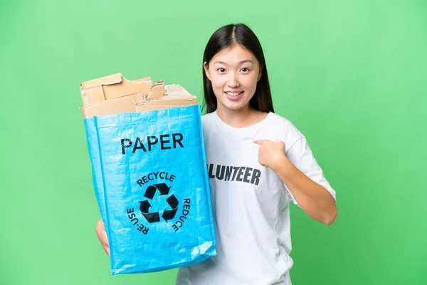 Young Asian Woman Holding Recycling Bag Full Paper Recycle Isolated — стокове фото