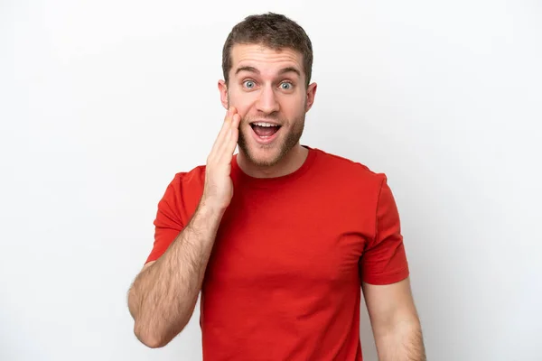 Young Caucasian Man Isolated White Background Surprise Shocked Facial Expression — Stock Photo, Image