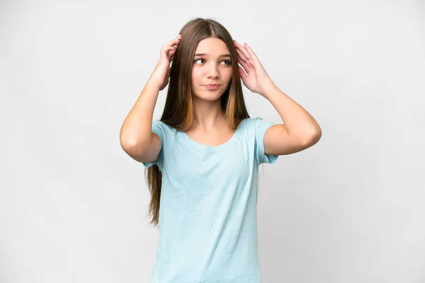 Teenager Mädchen Über Isolierten Weißen Hintergrund Mit Zweifeln Und Denken — Stockfoto